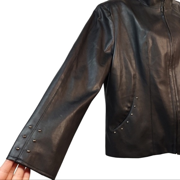 Vintage Studded Faux Leather Colebrook Classics Cropped Moto Bomber Jacket XL - Picture 3 of 9